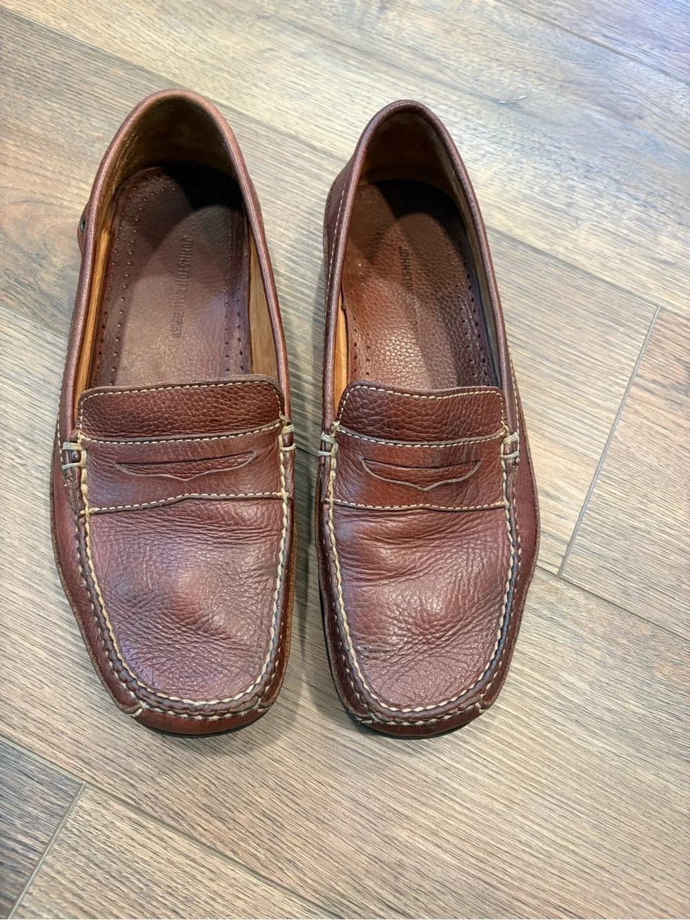 Johnston & Murphy Men’s Brown Pebbled Leather Penny Loafers Size 11W Wide Comfor